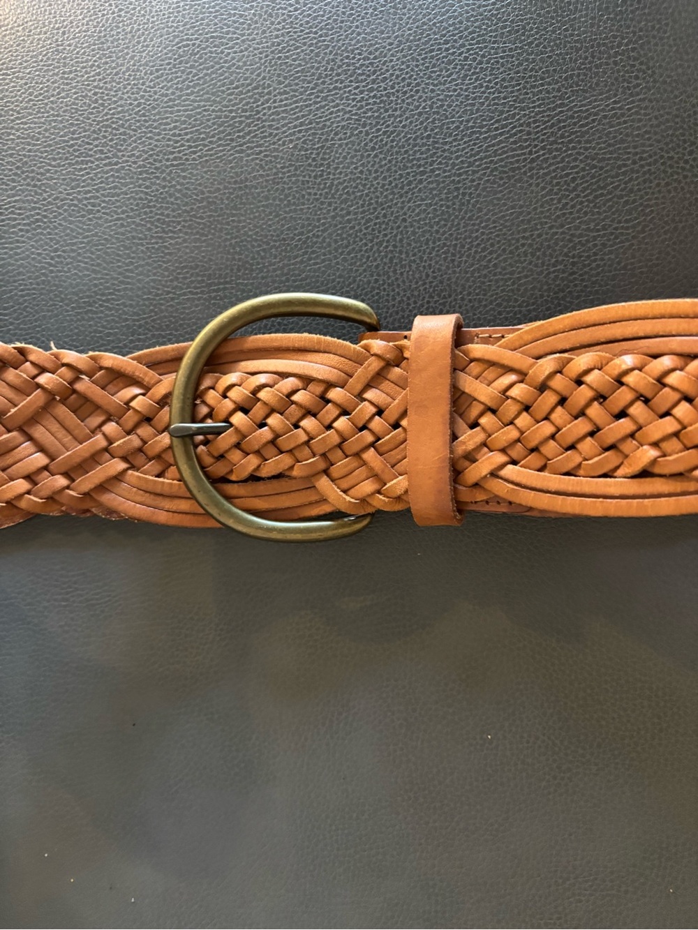 Banana Republic Woven Braided Leather Belt Tan Brass-tone Buckle - Picture 4 of 9